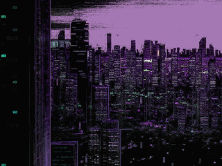 8-bit pixel art night city, retro 3D illustration