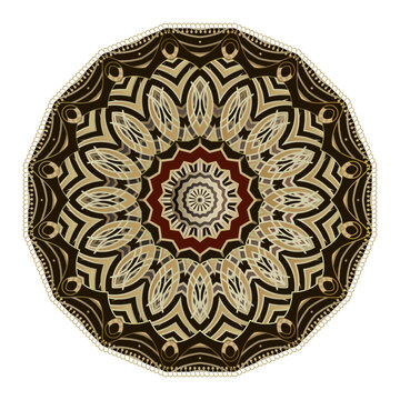 recommend clip art: Floral mandala. Beautiful ethnic style round mandala pattern with stitching lacy frame, stripes, zigzag lines. Colorful decorative striped ornament. Abstract flowers. Isolated design on white