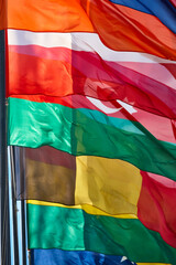 Flags of the word waving in the wind. International emblems