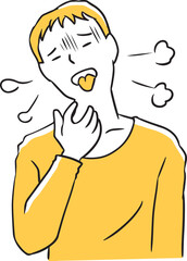 のどを痛める青年