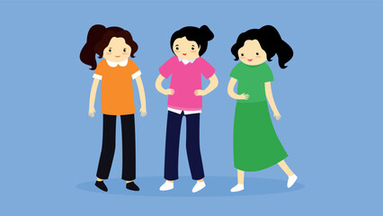 three women on a blue background