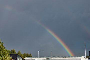 rainbow in a cloudy sky after heavy rain