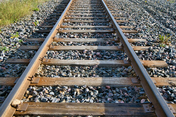 old railroad with wooden baulks