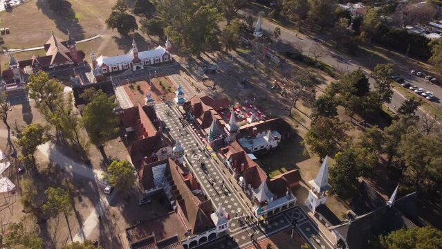 Aerial wide view of old abandoned Children Republic or Rep&uacute;blica de los Ni&ntilde;os theme park at La Plata in Buenos Aires, Argentina