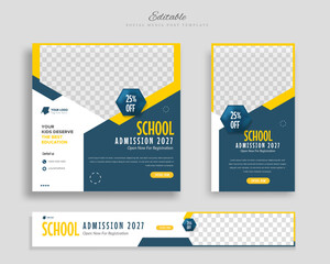 School admission sosial media post template and web banner for internet ads	