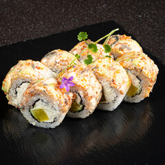 tasty sushi on the black background