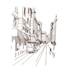 City sketch hand drawn, vector illustration