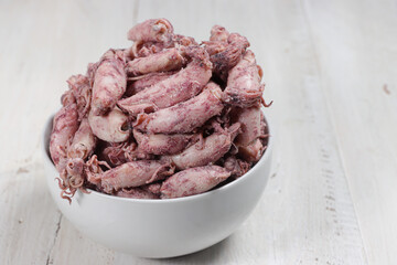 Cumi Asin mentah or raw fresh salted squid or salted cuttle fish.