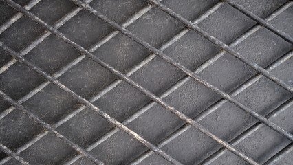 Metal grid grill clean big gray background