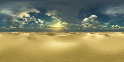 Fototapeta premium Panorama of sandy desert. Environment map, HDRI, equidistant projection, Spherical panorama, panorama 360, 3d rendering