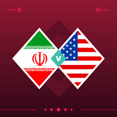 iran, usa world football 2022 match versus on red background. vector illustration