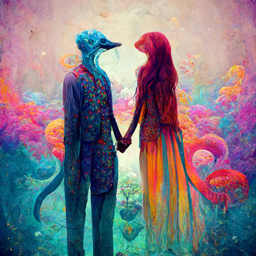 Surrealistic love couple