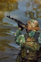 Soldiers game on military training ground battle camp. Action. Operation Trainer giving training to...