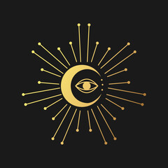 Magic Moon gold astrology. Boho vector illustration.