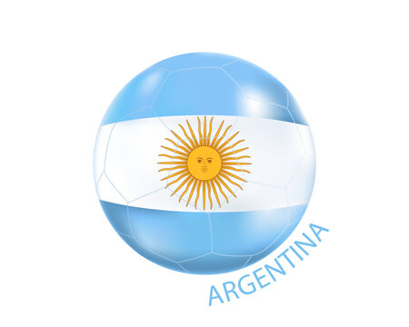 A soccer ball with the image of the flag of Argentina.Vector illustration of a soccer ball.The 2022 Football Championship in Qatar.