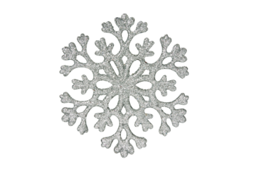 Silver shiny snowflake on transparent background