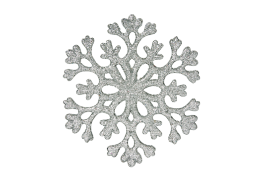 Silver shiny snowflake on transparent background