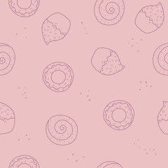  seamless pattern with bakery sweets outline