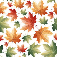 Seamless pattern with autumn maple leaves on a white background. Great for fabric, wallpaper, wrapping paper, etc.