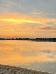 Beautiful sunset sky reflected in the river