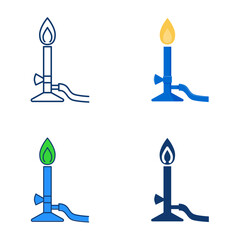Bunsen burner icon set in flat and line style