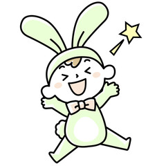 ウサギの着ぐるみを着た子供