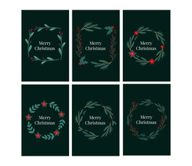 Christmas cards set. Cards with holiday winter wreaths