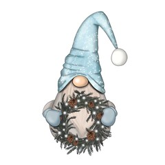 Christmas Gnomes Isolated On A White Background Hand Drawn Illustration