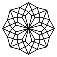 A simple geometric line art pattern inside a star shape with crossing and connecting lines in black color outline, PNG transparent background