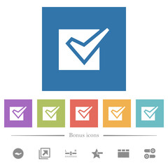 Checked box solid flat white icons in square backgrounds