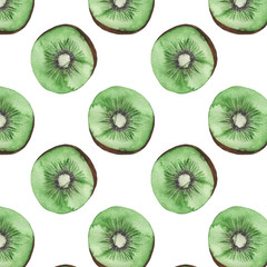 Fototapeta premium Tropical pattern. Exotic pattern. Tropical fruits pattern.Watercolor print on white background.Kiwi pattern.