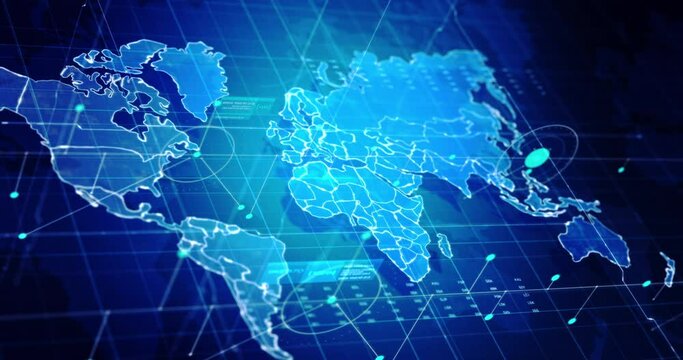 3D Rendering World map with moving line in the line cyber futuristic concept