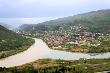 The confluence of Mtkvari (Kura) and Aragvi Rivers near Mtskheta, Georgia