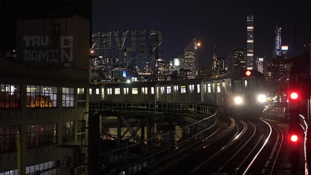 MTA metro train passes by New York City