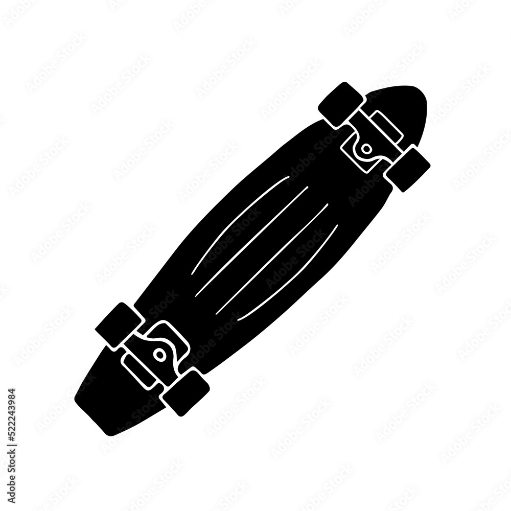 Wall mural Vector hand drawn doodle sketch black cruiser skateboard isolated on white background