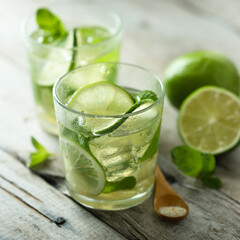 Refreshing homemade Mojito cocktail with lime