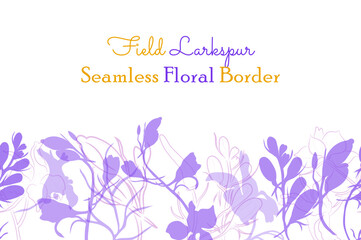 Seamless Border Made with Hand Drawn Larkspur