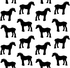 Vector seamless pattern of hand drawn shire horse silhouette isolated on white background