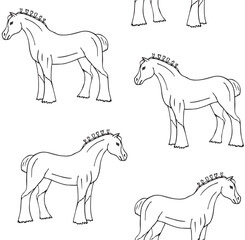 Vector seamless pattern of hand drawn doodle sketch shire horse isolated on white background