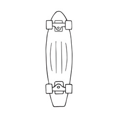Vector hand drawn doodle sketch cruiser skateboard isolated on white background