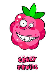 Obraz premium Cute crazy fruit collection, one of them strawberry. Cartoon character for your food design. Healthy food concept. Vegan, vegetarian and diet, sport food. Smoothies and juices, jams.
