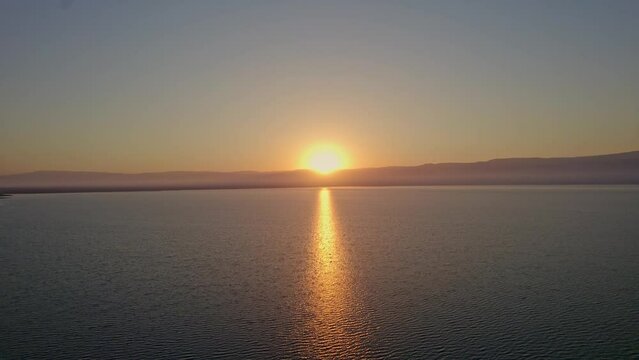 Aerial photography of Sunrise over the Dead Sea Judaean Desert