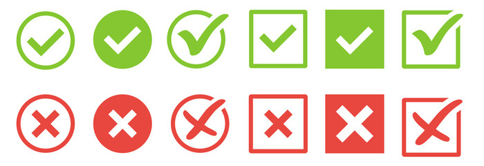 checkmark and X mark icon. check and uncheck icon vector. validation icon vector. for apps and websites. - obrazy, fototapety, plakaty