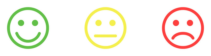 Emoji icon set of satisfaction level. Simple feedback in form of emotions in flat style. Customer feedback. Range to assess the emotions Excellent, good, normal, bad, awful symbols Vector illustration