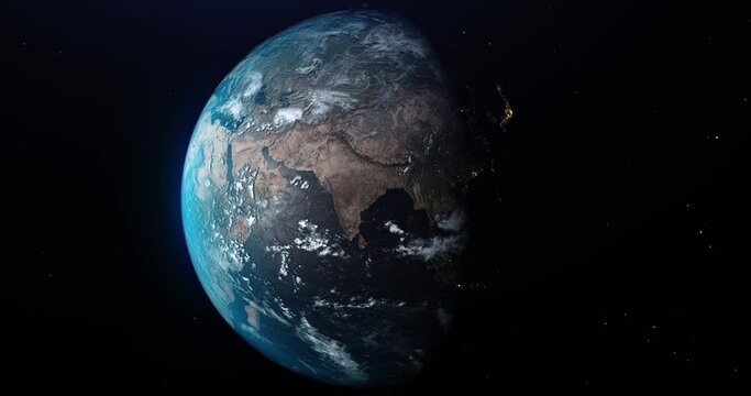 Animation of Earth from space terrestrial globe globe rotates against dark background