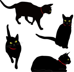 黒猫4ポーズイラストセット