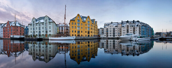 Downtown Ålesund in winter, Norway.