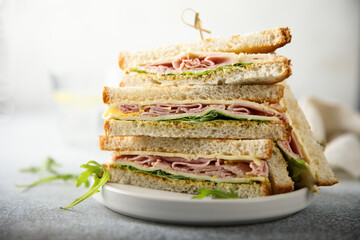 Traditional ham and cheese sandwiches