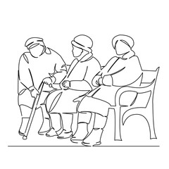 three grandmothers are sitting on a bench