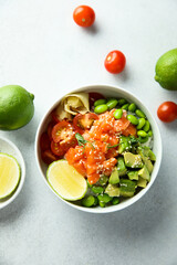 Homemade salmon poke with avocado